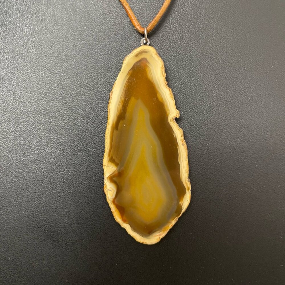 Natural Agate Slice Pendant Necklace Polished Stone Geode Cord Chain Hook Close - Picture 2 of 4